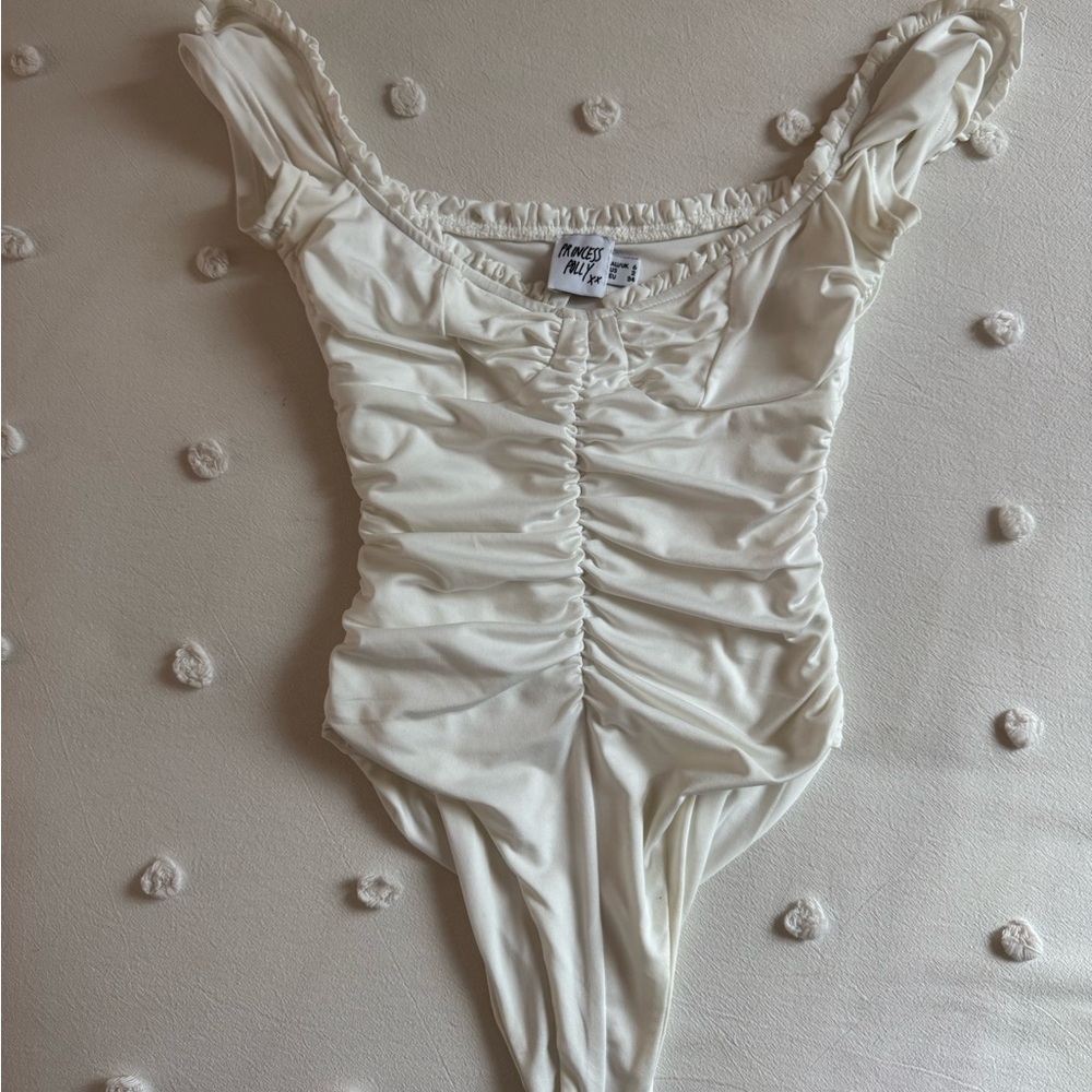 White Princess Polly Ruched Bodysuit